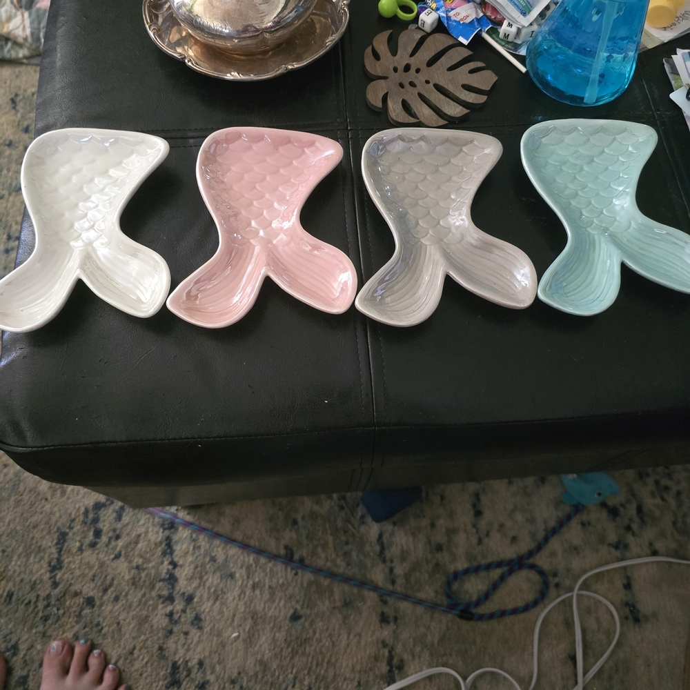 Mermaid Tail Ceramic Dish Set - Pink, Cream, Teal, Grey